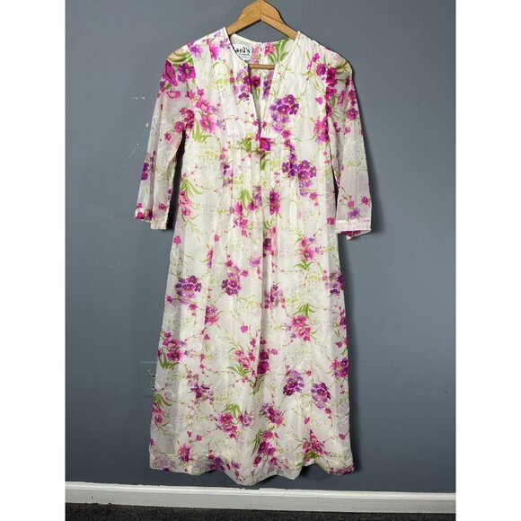 Vintage 60s/70s Dael's Womens XS Colorful Pink Floral Print Hawaiian Maxi Dress - Picture 1 of 10